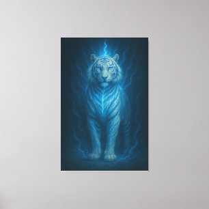Blue Spirit Lightning White Tiger – Ethereal Storm Canvas Print