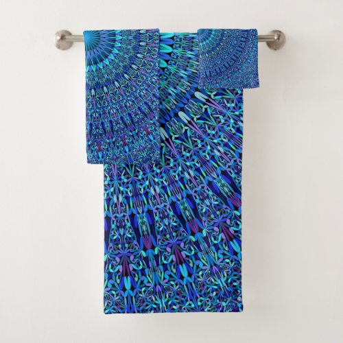 Blue Spiritual Flower Garden Mandala Bath Towel Set