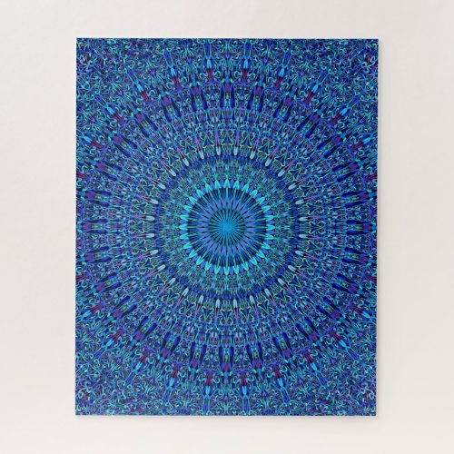 Blue Spiritual Flower Garden Mandala Jigsaw Puzzle