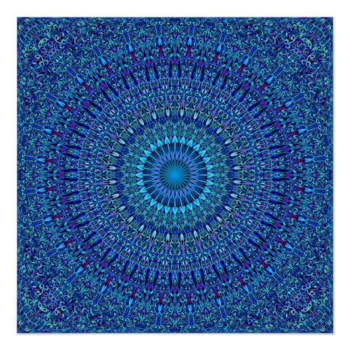 Blue Spiritual Flower Garden Mandala Poster