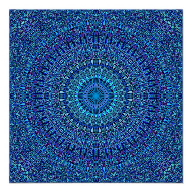 Blue Spiritual Flower Garden Mandala Poster (Front)