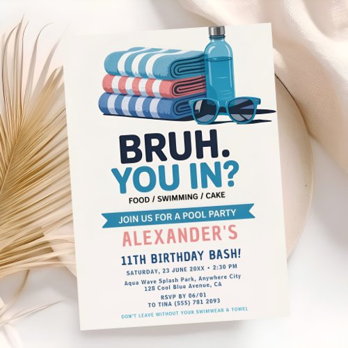 Blue Splash Boy Birthday Pool Party  Invitation