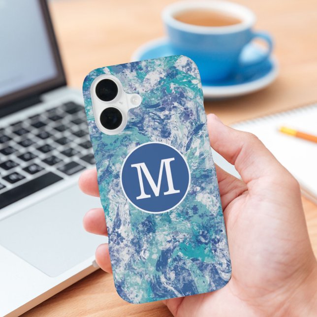 Blue Splash Custom Monogram  iPhone Case (Creator Uploaded)