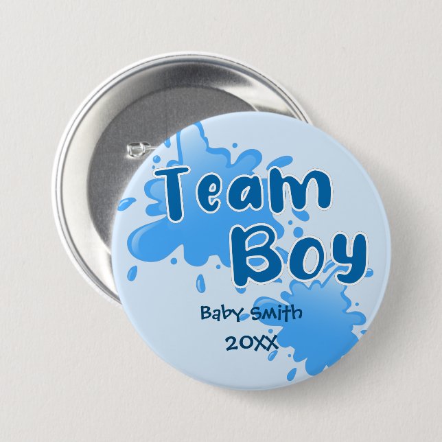 Blue Splash Gender reveal Team boy blue Button (Front & Back)