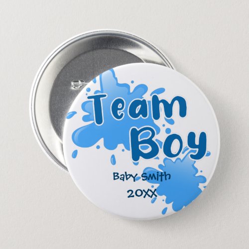 Blue Splash Gender reveal Team boy blue Button