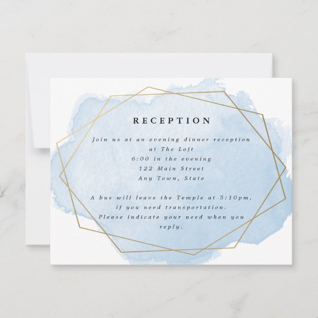 Blue Splash, Gold Geo Frame Reception Card (Front)