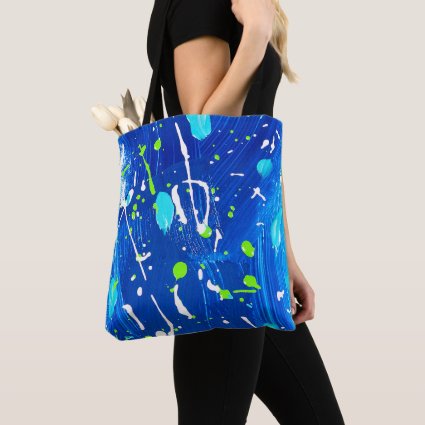 Blue Splash Painted Original Artwork Splatter Tote Bag