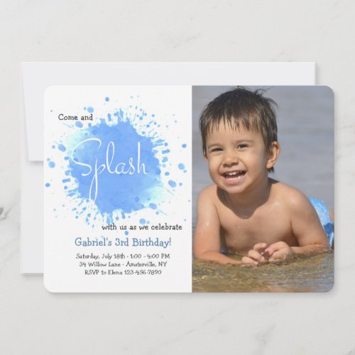 Blue Splash Photo Invitation