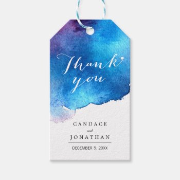 Blue Splash Watercolor Wedding Gift Tags by kittypieprints at Zazzle