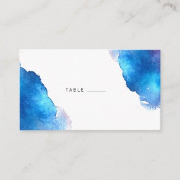 Blue Splash Watercolor Wedding Place Card by kittypieprints at Zazzle