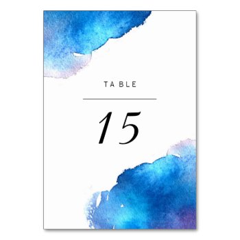 Blue Splash Watercolor Wedding Table Number by kittypieprints at Zazzle