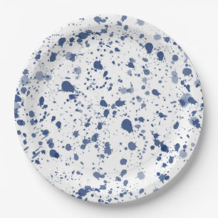 Blue Splatter Paint Paper Plates