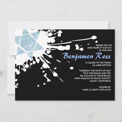Blue Splatter Star Bar Bat Mitzvah Invitation
