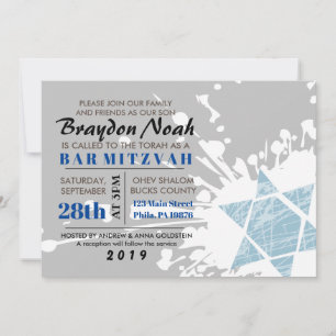 Blue Splatter Star Bar Bat Mitzvah Invitation