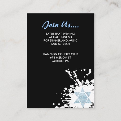 Customizable Blue Splatter Star Bar Bat Mitzvah Reception Card Business Card Templates