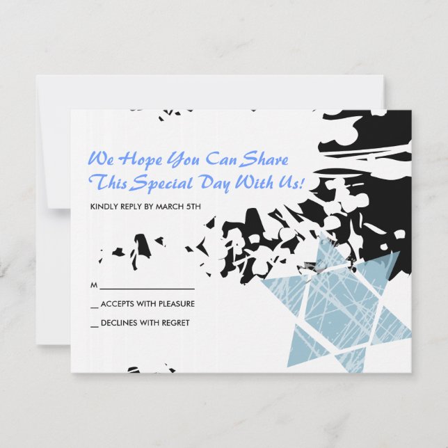 Blue Splatter Star Bar Bat Mitzvah Reply Card (Front)