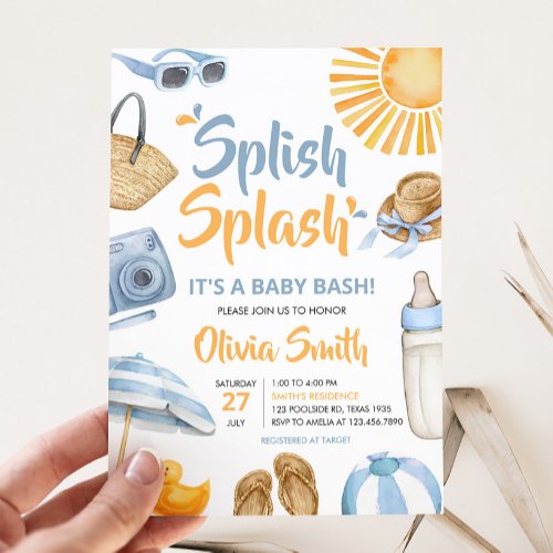 Blue Splish Splash Baby Shower  Invitation