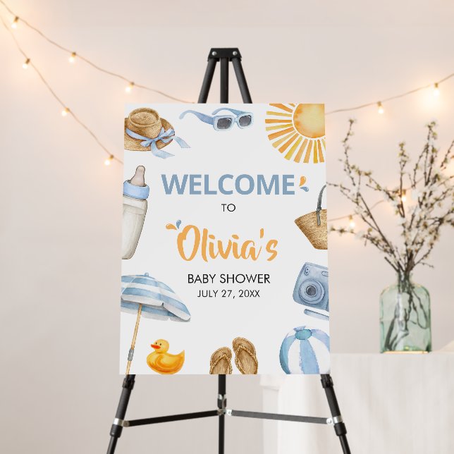 Blue Splish Splash Baby Shower Welcome Sign (In Situ (Stand))