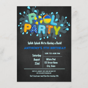 Blue Splish Splash Come To Our Bash Pool Party Invitation