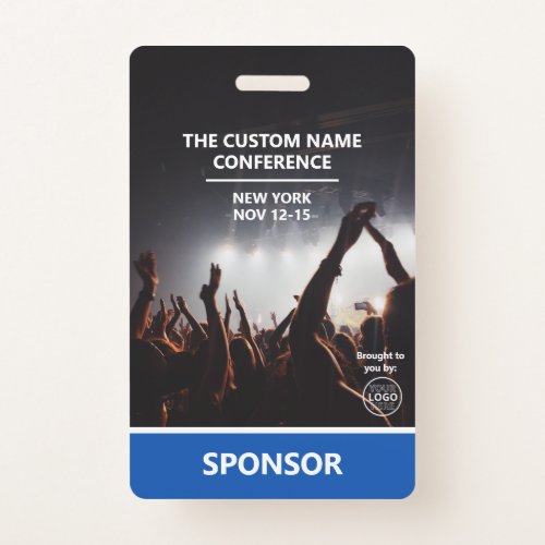 Blue Sponsor Access Pass QR Code Logo Conference  Badge