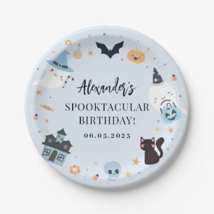 Blue Spooky Birthday Paper Plate