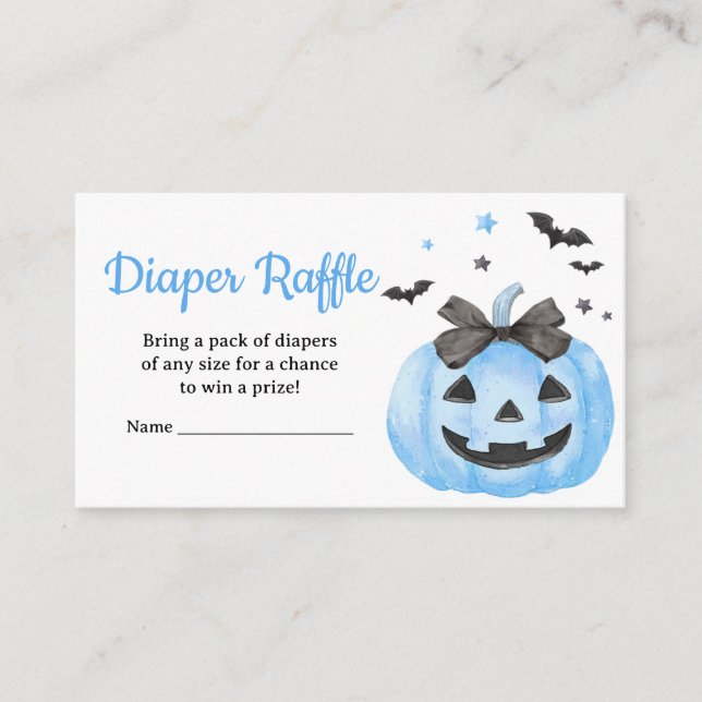 Blue Spooky Little Boo Pumpkin Diaper Raffle Enclosure Card (Front)