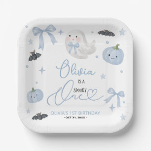 Blue Spooky One 1st Birthday Cute Ghost Halloween Paper Plates