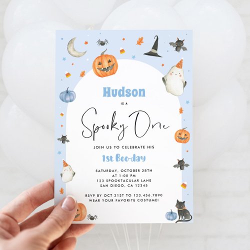 Blue Spooky One 1st Boo_day Invitation