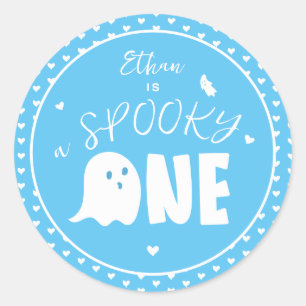 Blue Spooky One Boy Ghost Halloween 1st Birthday Classic Round Sticker