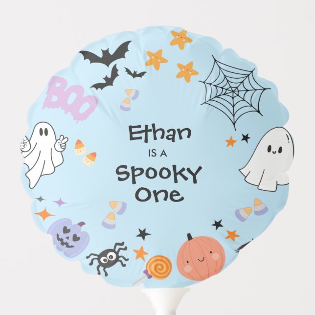 Blue Spooky One Cute Ghost Halloween 1st Birthday Balloon (Front)