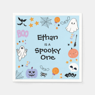 Blue Spooky One Cute Ghost Halloween 1st Birthday Napkins