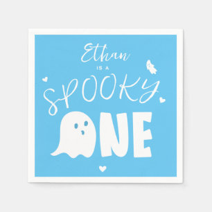 Blue Spooky One Ghost Boys First Birthday Napkins