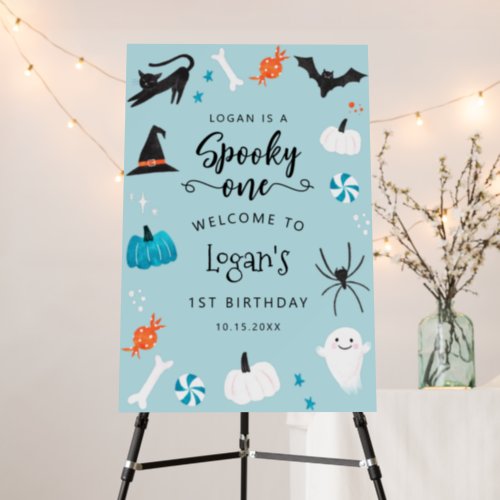 Blue Spooky One Halloween Birthday Welcome Sign