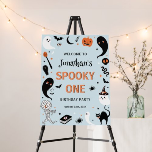 Blue Spooky One Halloween Birthday Welcome Sign 