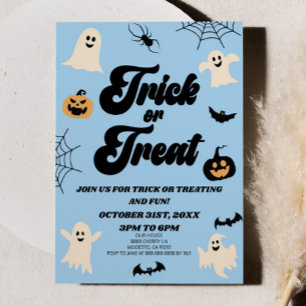 Blue Spooky Trick or Treat Halloween Party Invitation