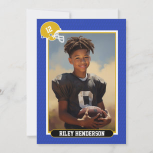 Blue Sport Photo Football Birthday Invitation