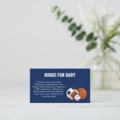 Blue Sports Baby Shower Books for Baby Enclosure Card (Standing Front)