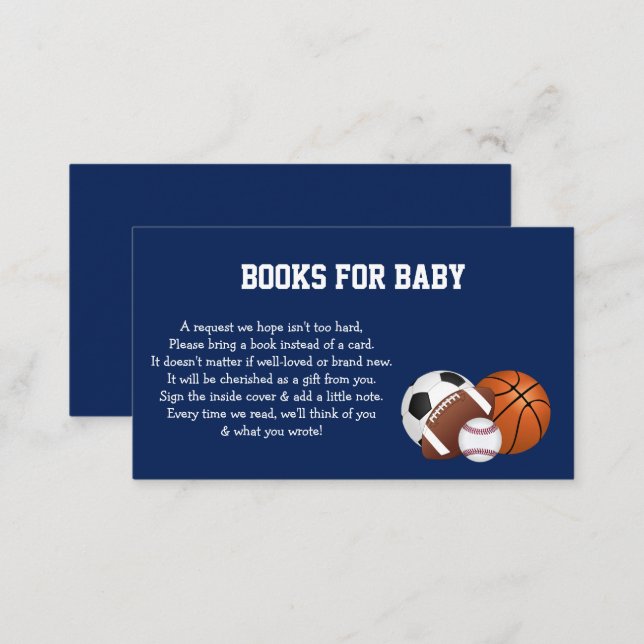Blue Sports Baby Shower Books for Baby Enclosure Card (Front/Back)