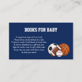 Blue Sports Baby Shower Books for Baby Enclosure Card (Front)