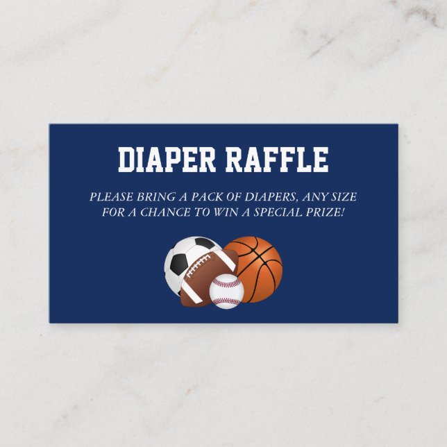 Blue Sports Baby Shower Diaper Raffle Enclosure Card (Front)