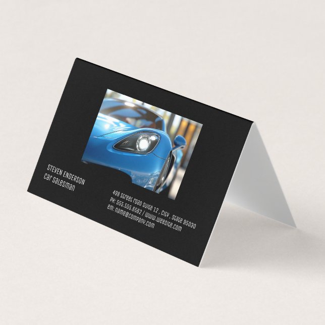 Blue Sports Car | Close Up  Business Card (Front)