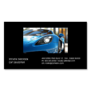 Blue Sports Car Close Up Business Card Magnet