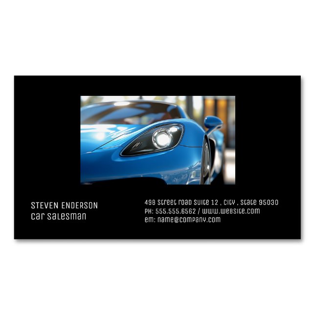 Blue Sports Car | Close Up  Business Card Magnet (Front)