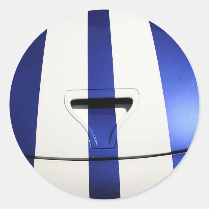 blue sports car hood with racing stripes sticker