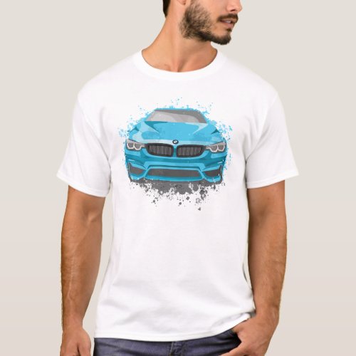 Blue Sports Car Illustration in Watercolor style T_Shirt