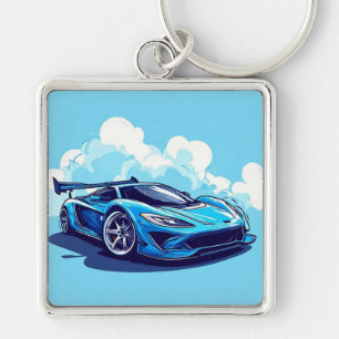 Blue Sports Car Under Clear Sky Keychain
