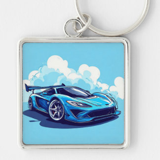 Blue Sports Car Under Clear Sky Keychain