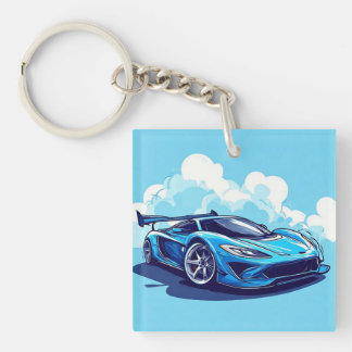 Blue Sports Car Under Clear Sky Keychain
