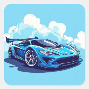 Blue Sports Car Under Clear Sky Square Sticker