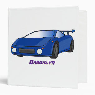 Blue sports car with airfoil illustration 3 ring binder